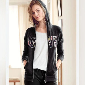 Victoria’s Secret Angels Floral “LOVE” Graphic Full Zip Hooded Sweatshirt M